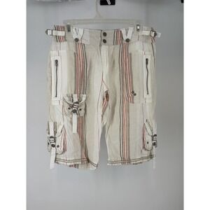 Da-Nang Linen Cargo Shorts Women's S Cream Stripe Utility Y2K Military Surplus